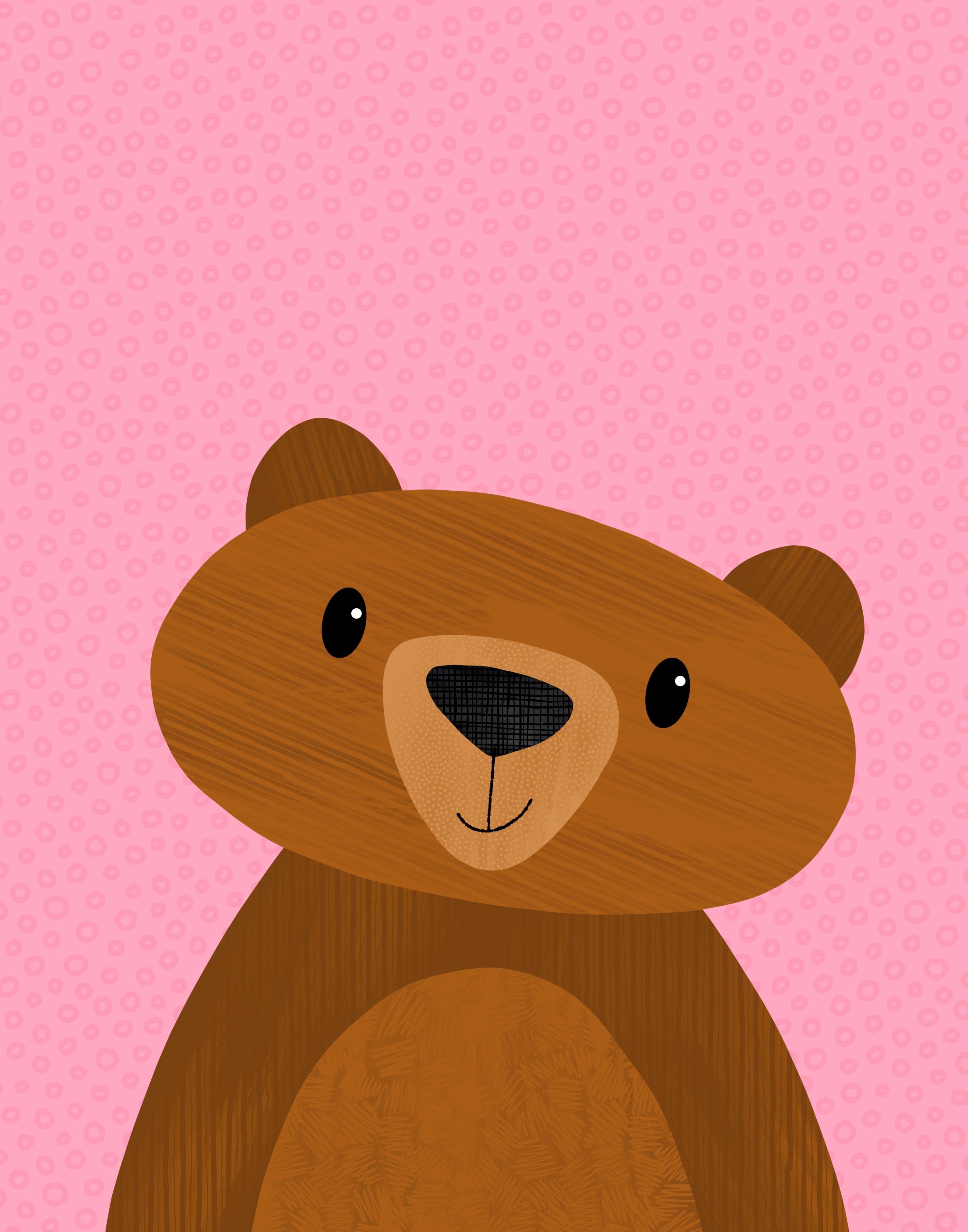 Priscilla Bear with Pink Polkadots - printable art