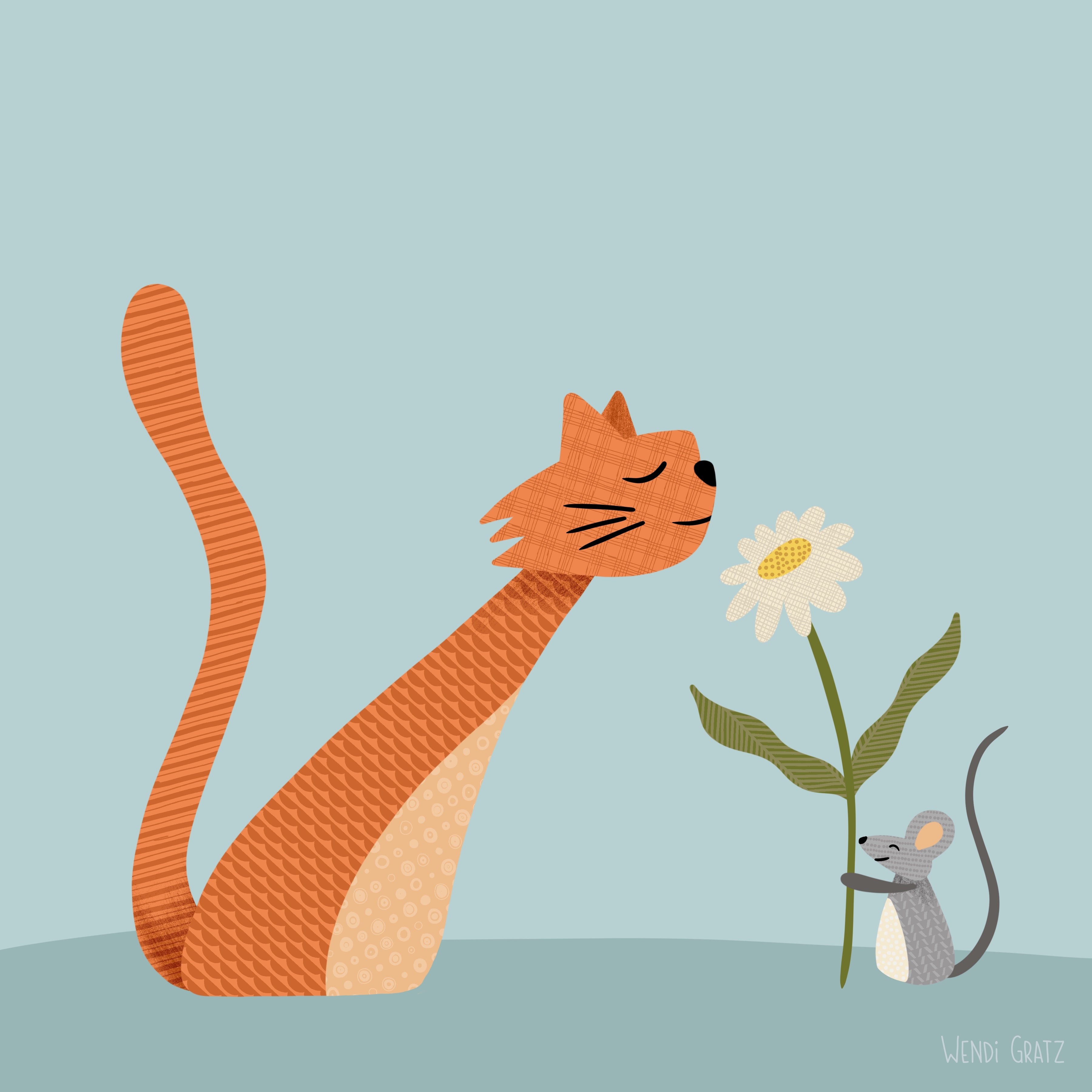 Friends Forever - Cat and Mouse art print, clip art, and embroidery pattern