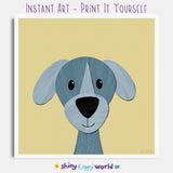 Melville the Blue Dog - printable art - Collage Style