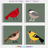 Pine Siskin - printable bird art - collage style