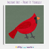 Cardinal - printable bird art - collage style