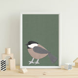 Chickadee - printable bird art - collage style