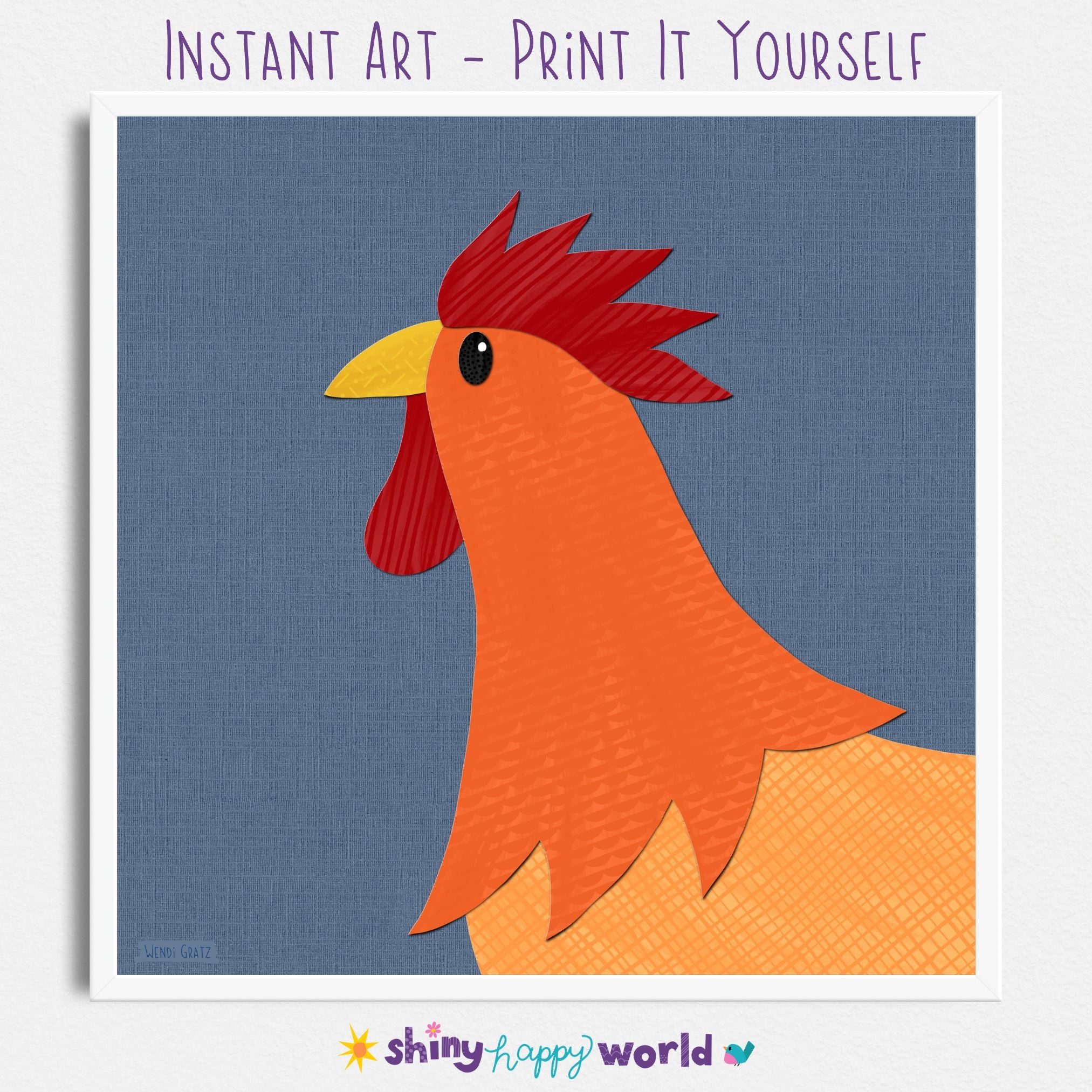 Rooster - printable art - Collage Style