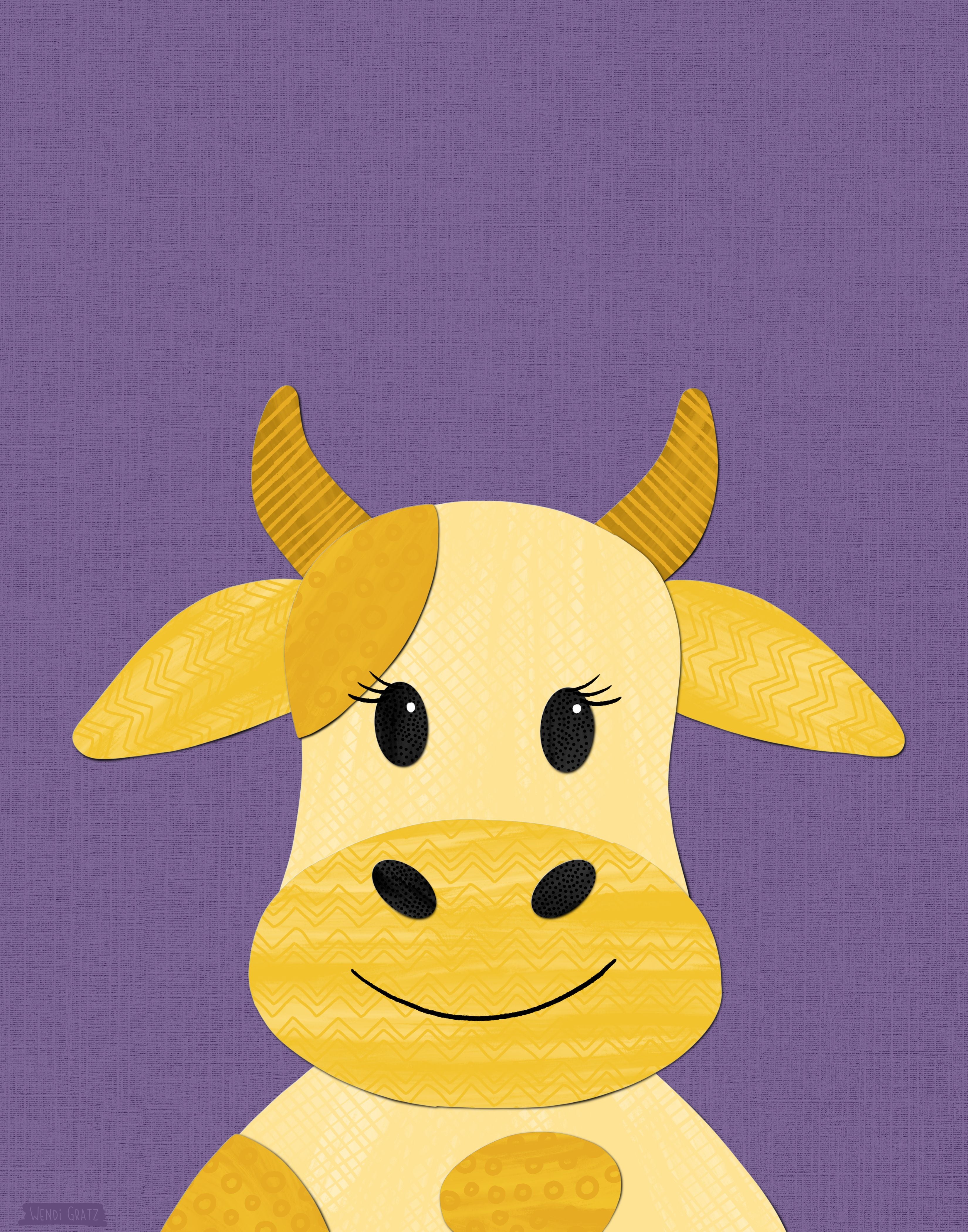 Cow - printable art - collage style