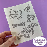 Moths Embroidery Pattern (with optional Stick & Stitch Pack)