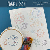 Night Sky Embroidery Pattern and Stick and Stitch Pack
