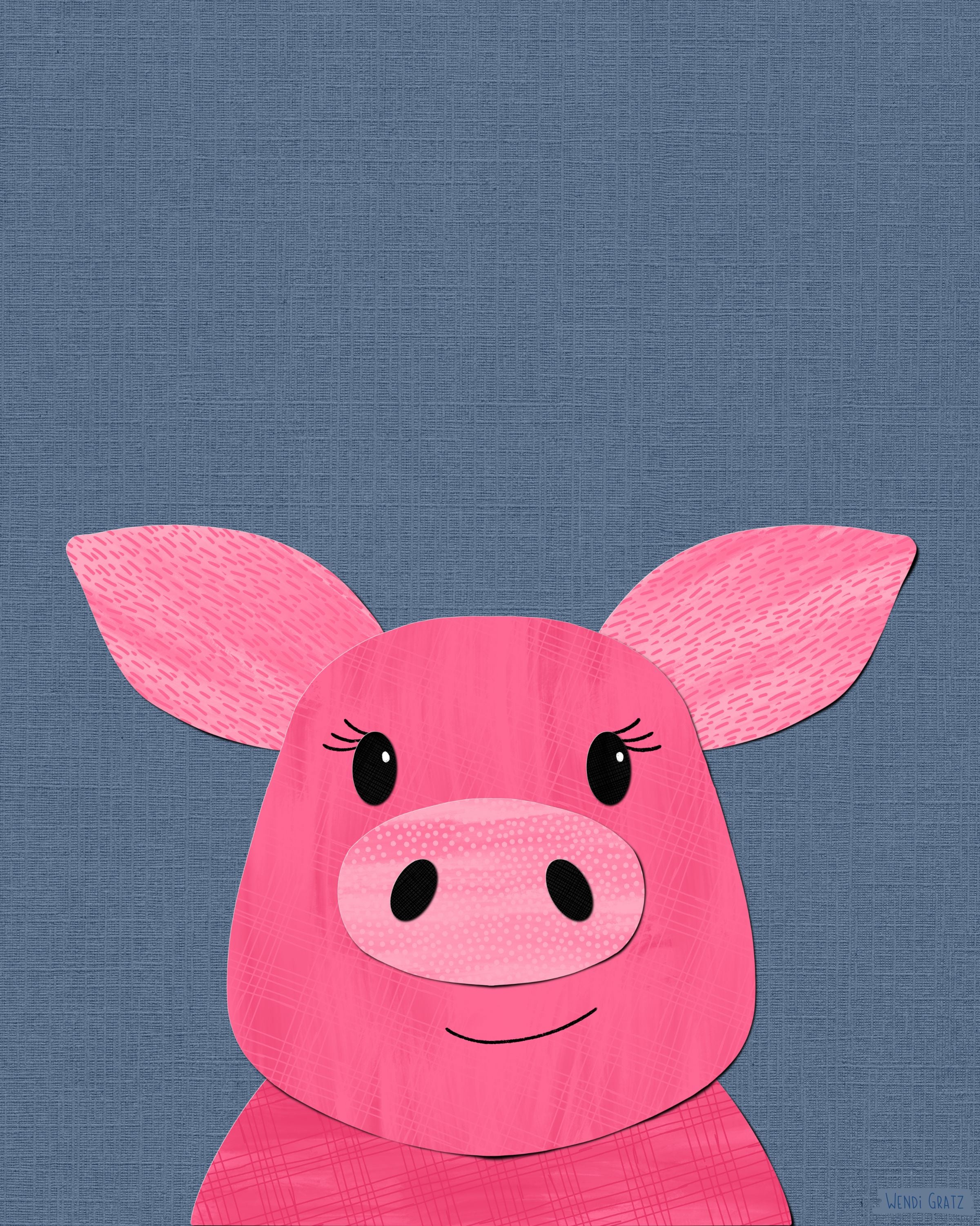 Padgett Pig - printable art - Collage Style