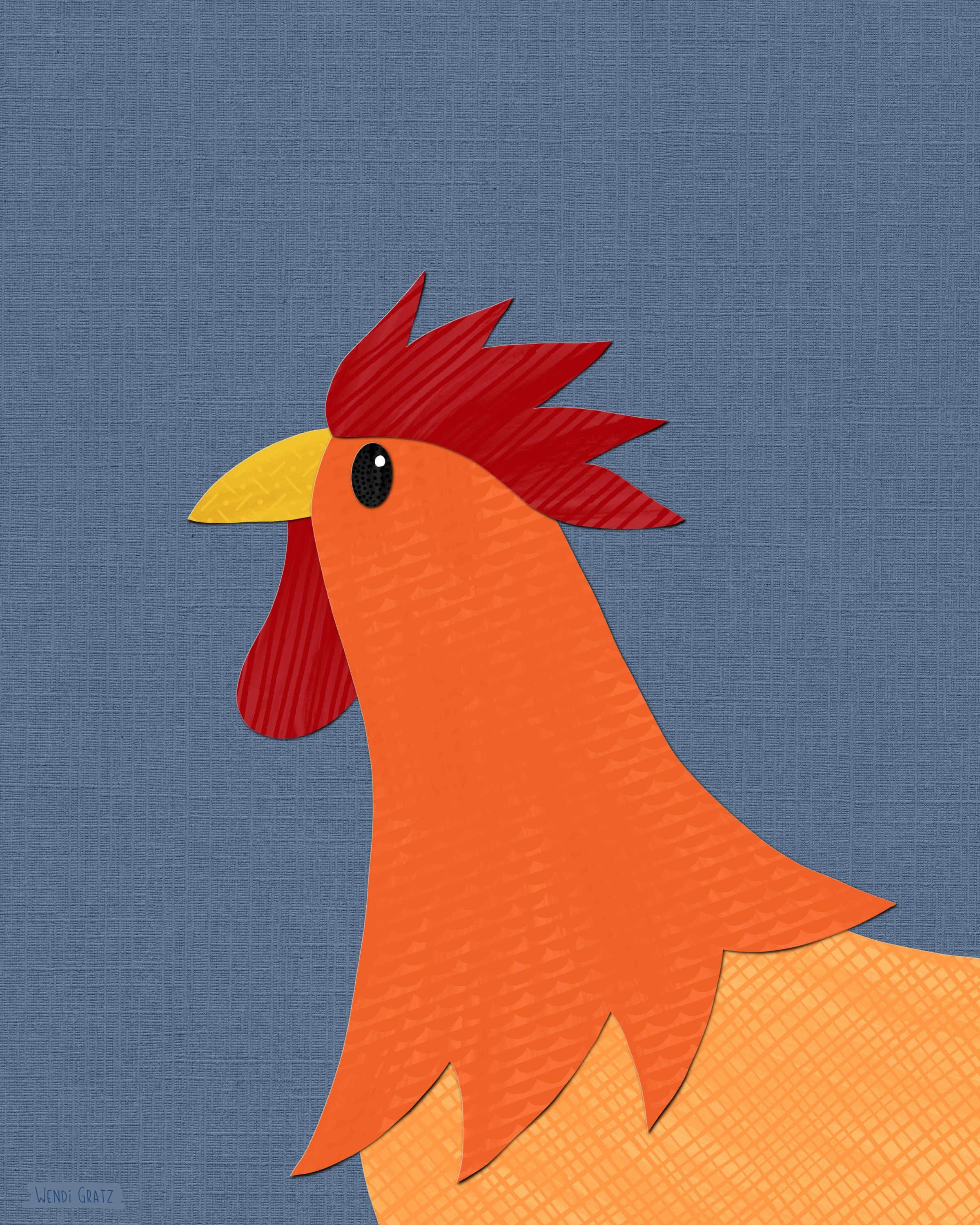 Rooster - printable art - Collage Style