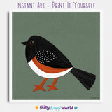 Spotted Towhee - printable bird art - collage style