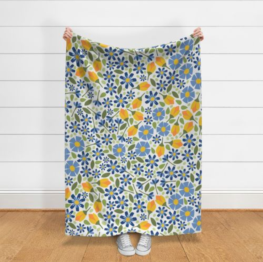 Meadow - Blue and Yellow - cheater quilt fabric