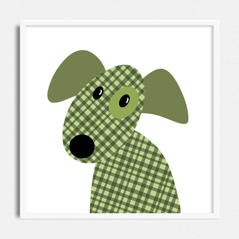 Jester - printable art - green gingham dog