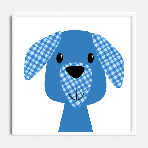 Norbert - printable art - blue gingham dog