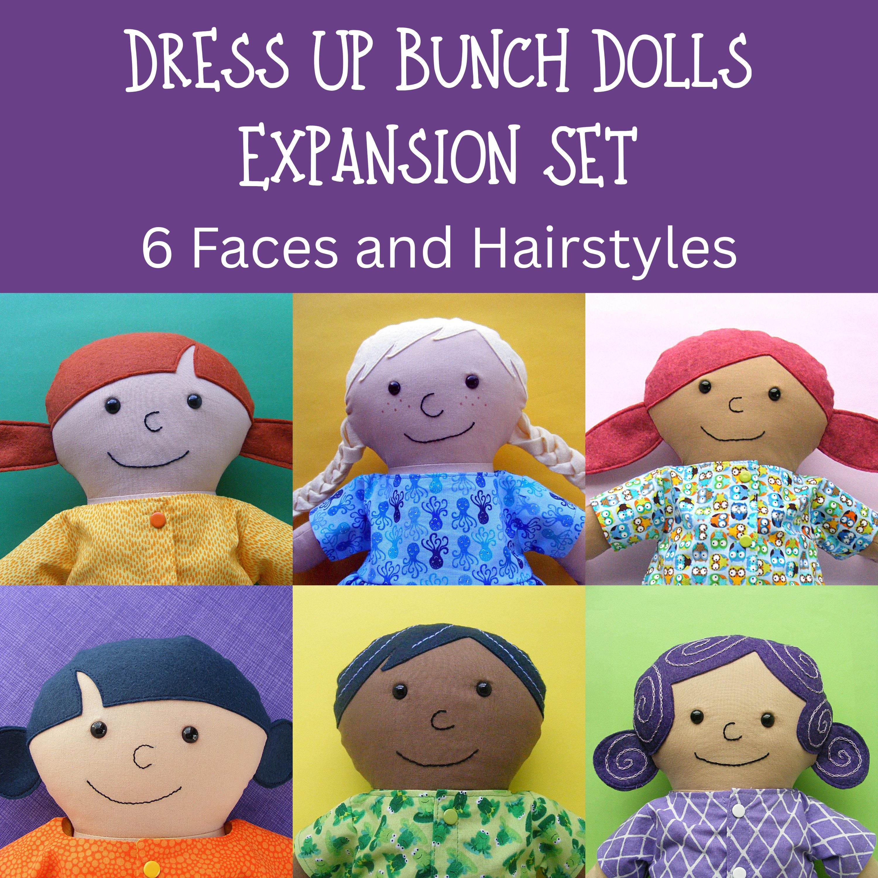 Dress Up Bunch Rag Doll Expansion Set - Patterns for 6 Faces and Hairstyles