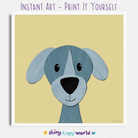 Melville the Blue Dog - printable art - Collage Style