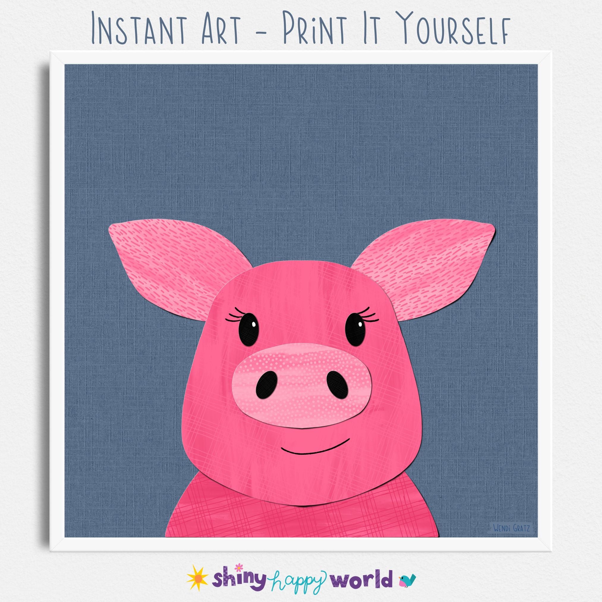 Padgett Pig - printable art - Collage Style