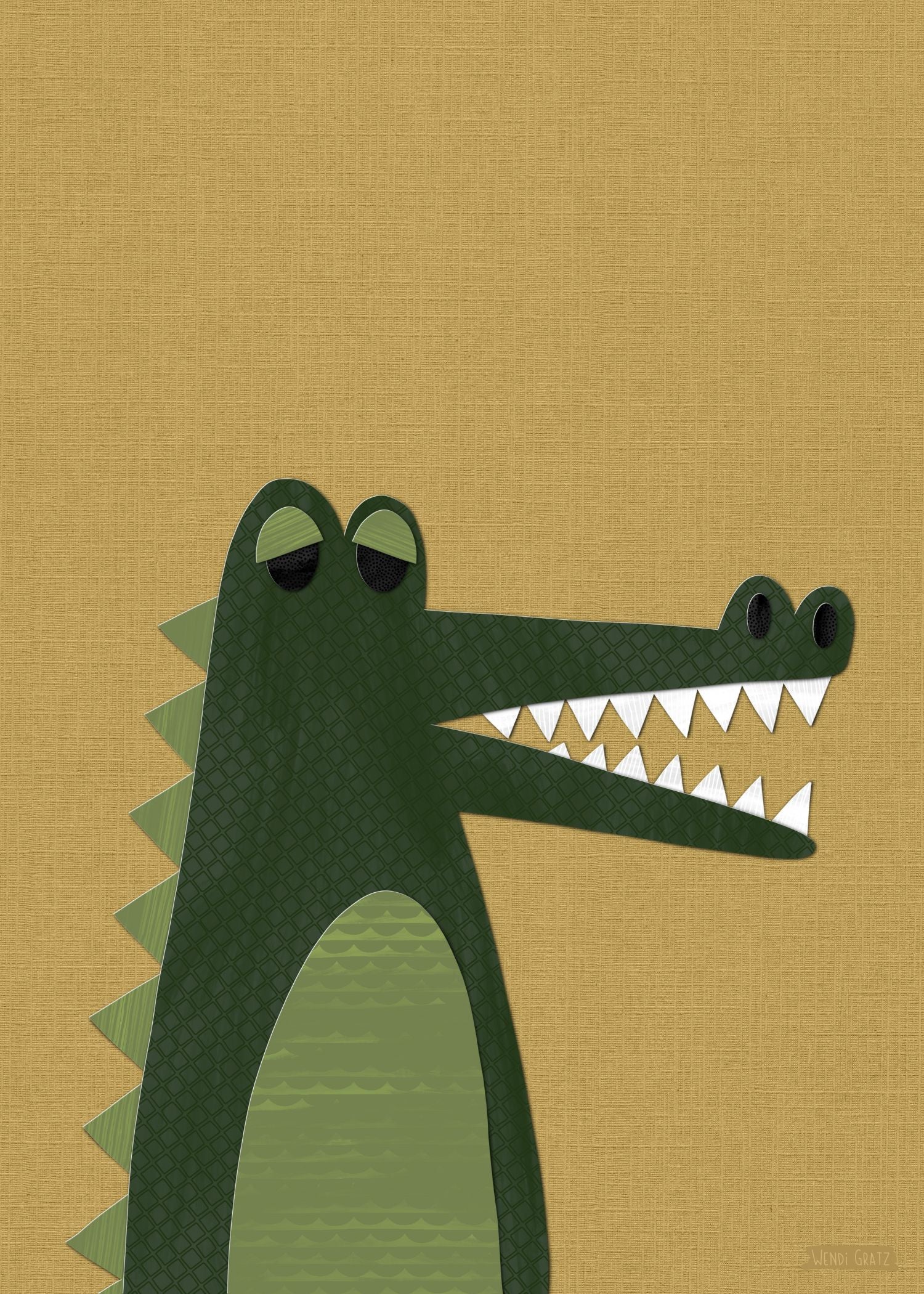 Alligator/Crocodile - printable art - Collage Style