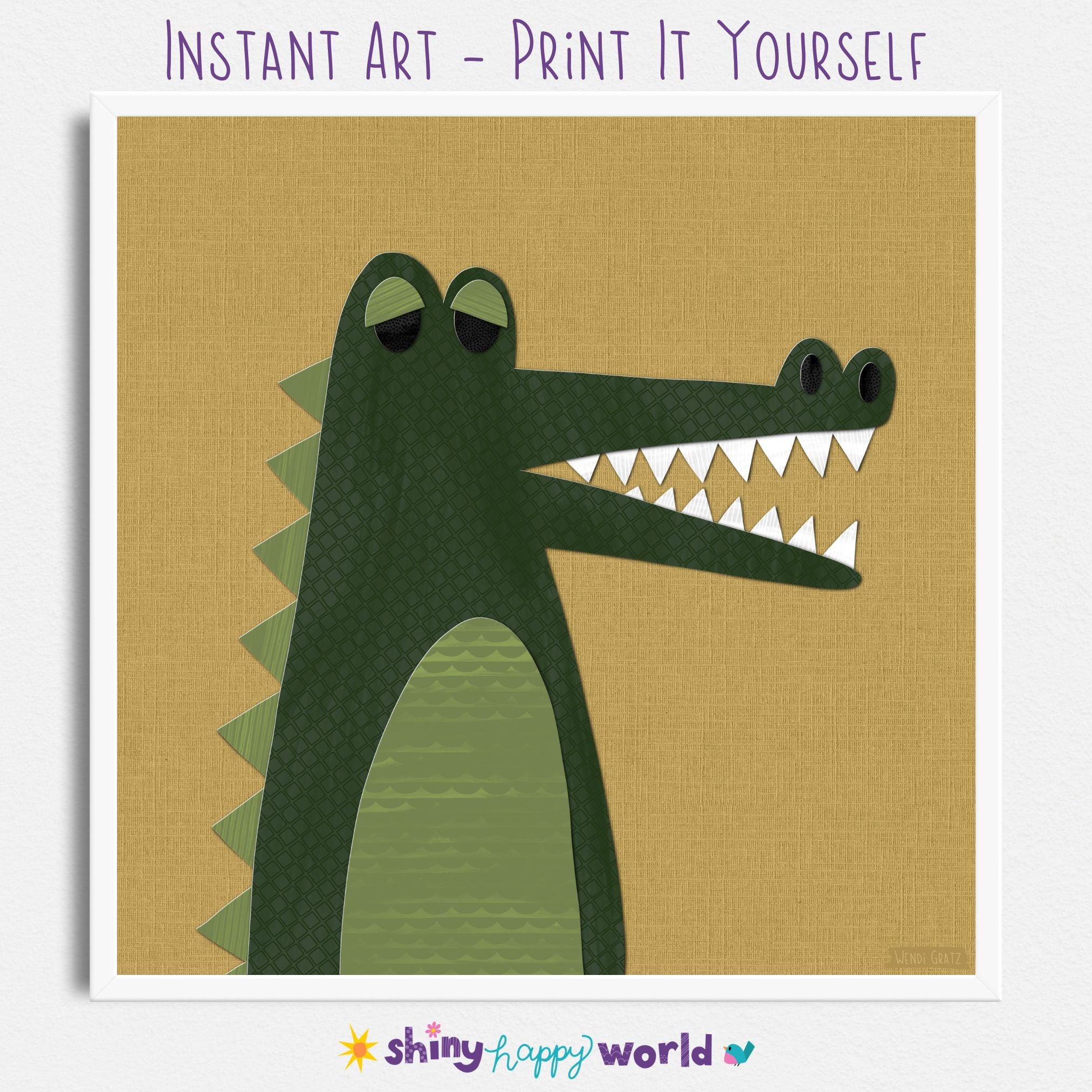 Alligator/Crocodile - printable art - Collage Style