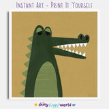 Alligator/Crocodile - printable art - Collage Style