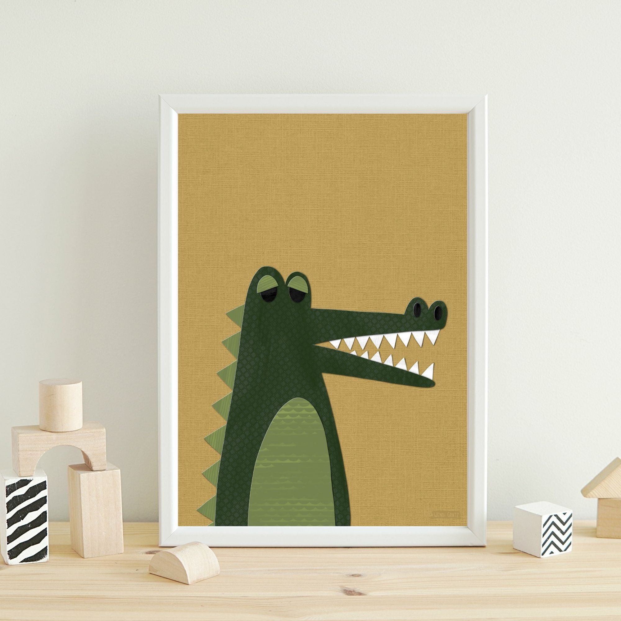 Alligator/Crocodile - printable art - Collage Style