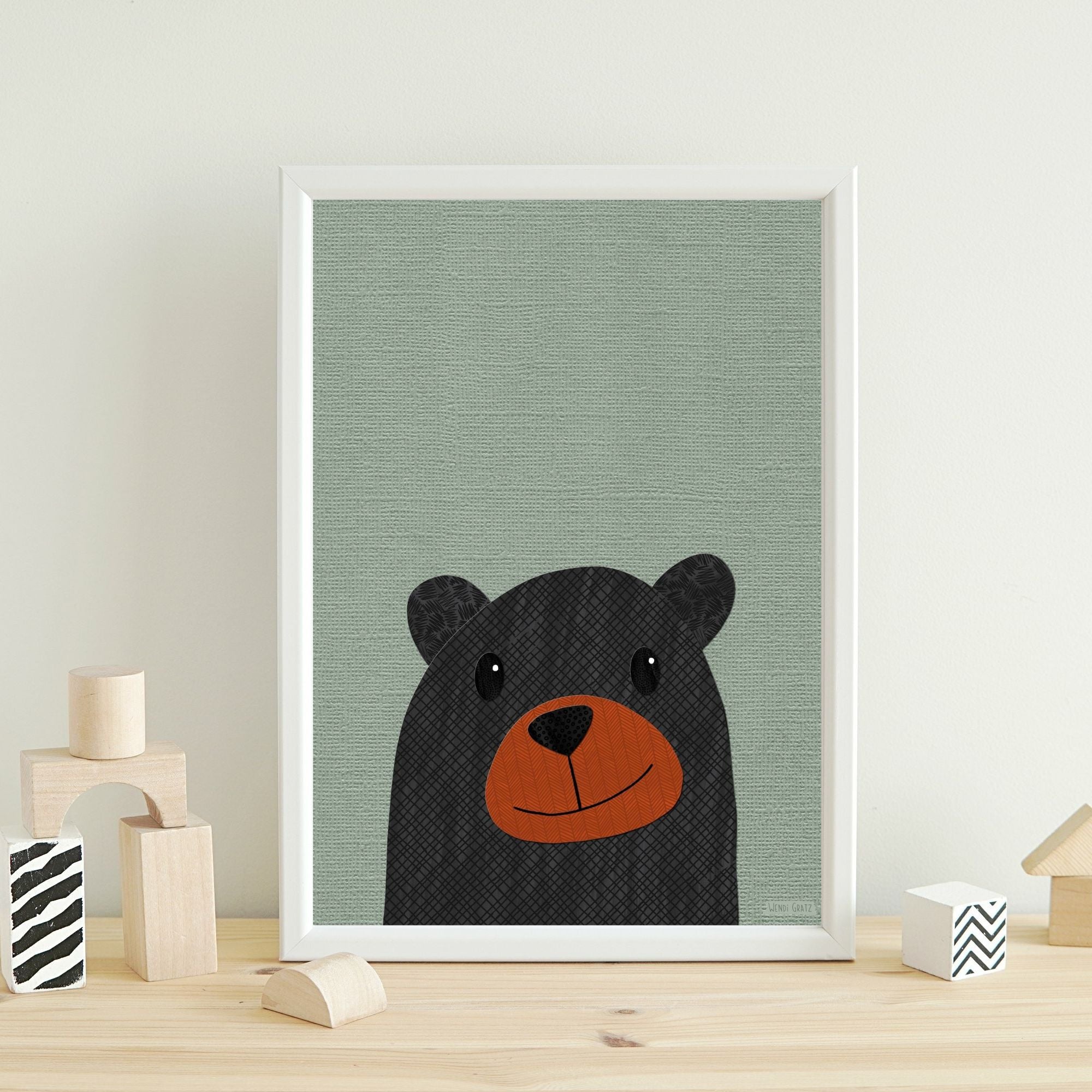 Bryce Bear - printable black bear art - collage style