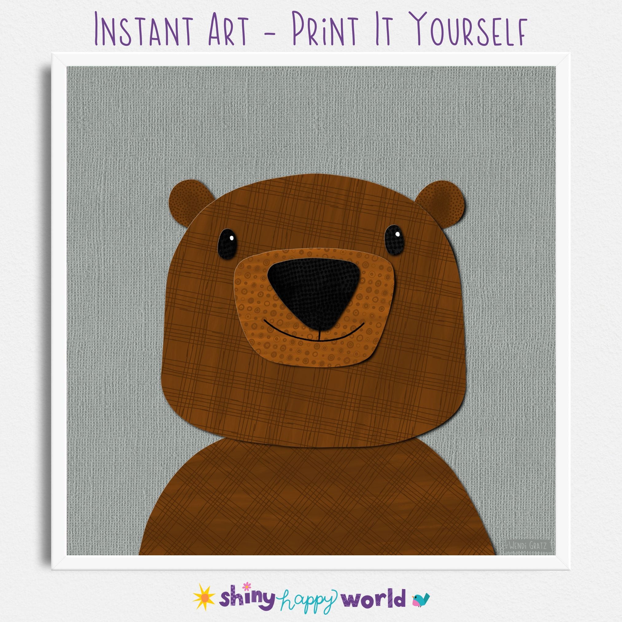 Bear - printable art - collage style