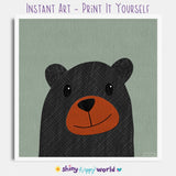 Bryce Bear - printable black bear art - collage style