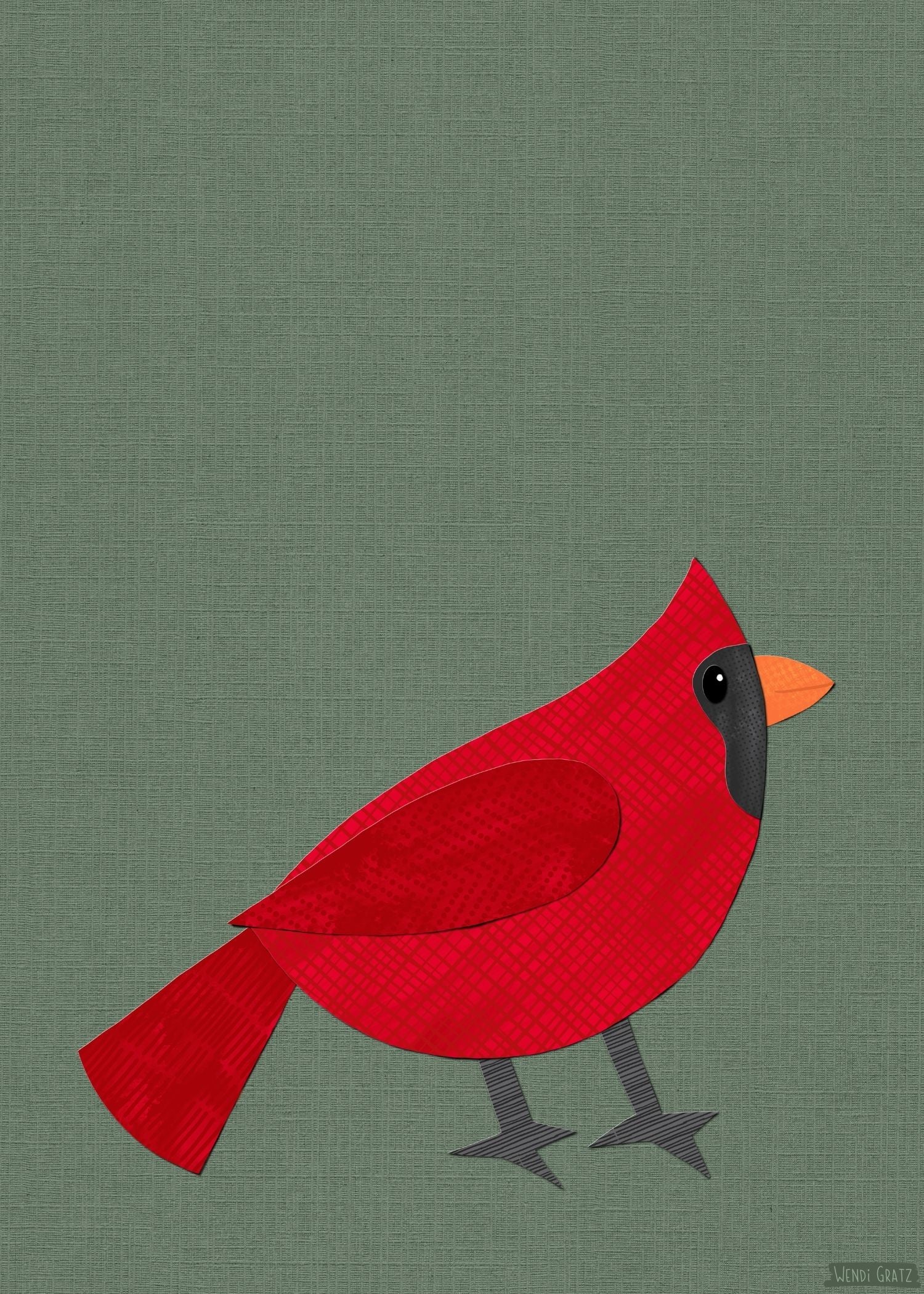 Cardinal - printable bird art - collage style