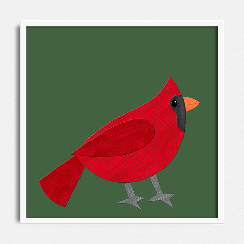 Cardinal - printable bird art - collage style