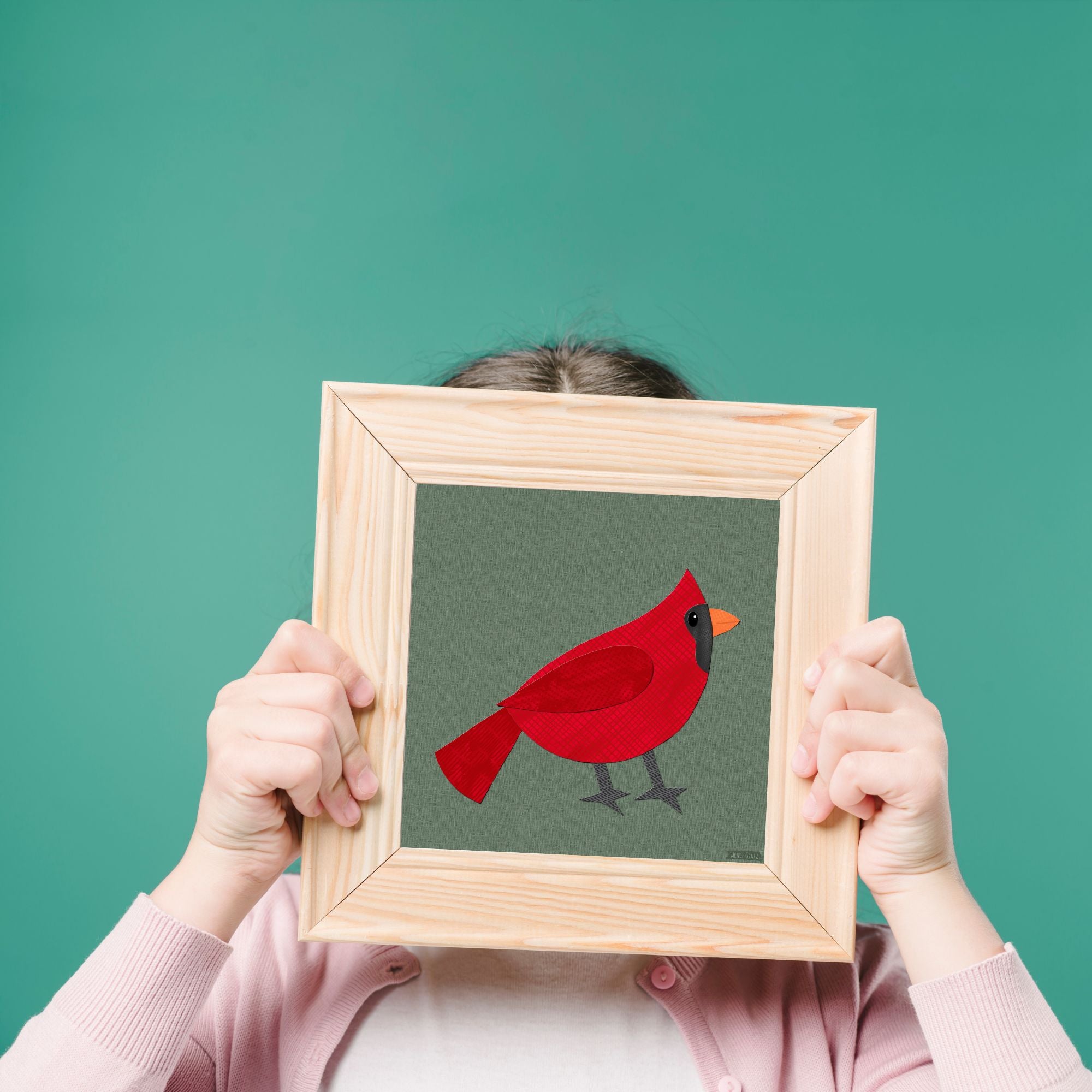 Cardinal - printable bird art - collage style
