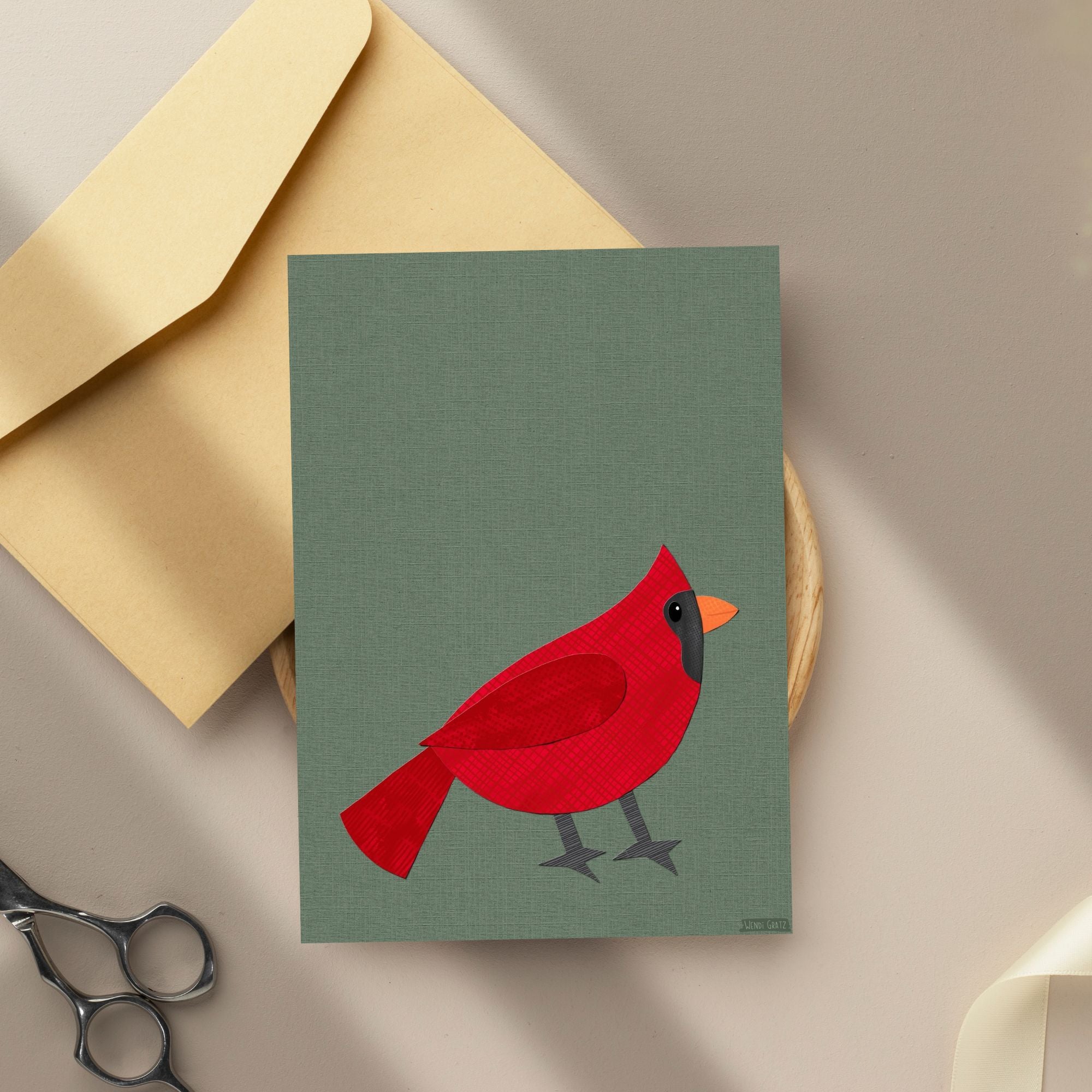 Cardinal - printable bird art - collage style