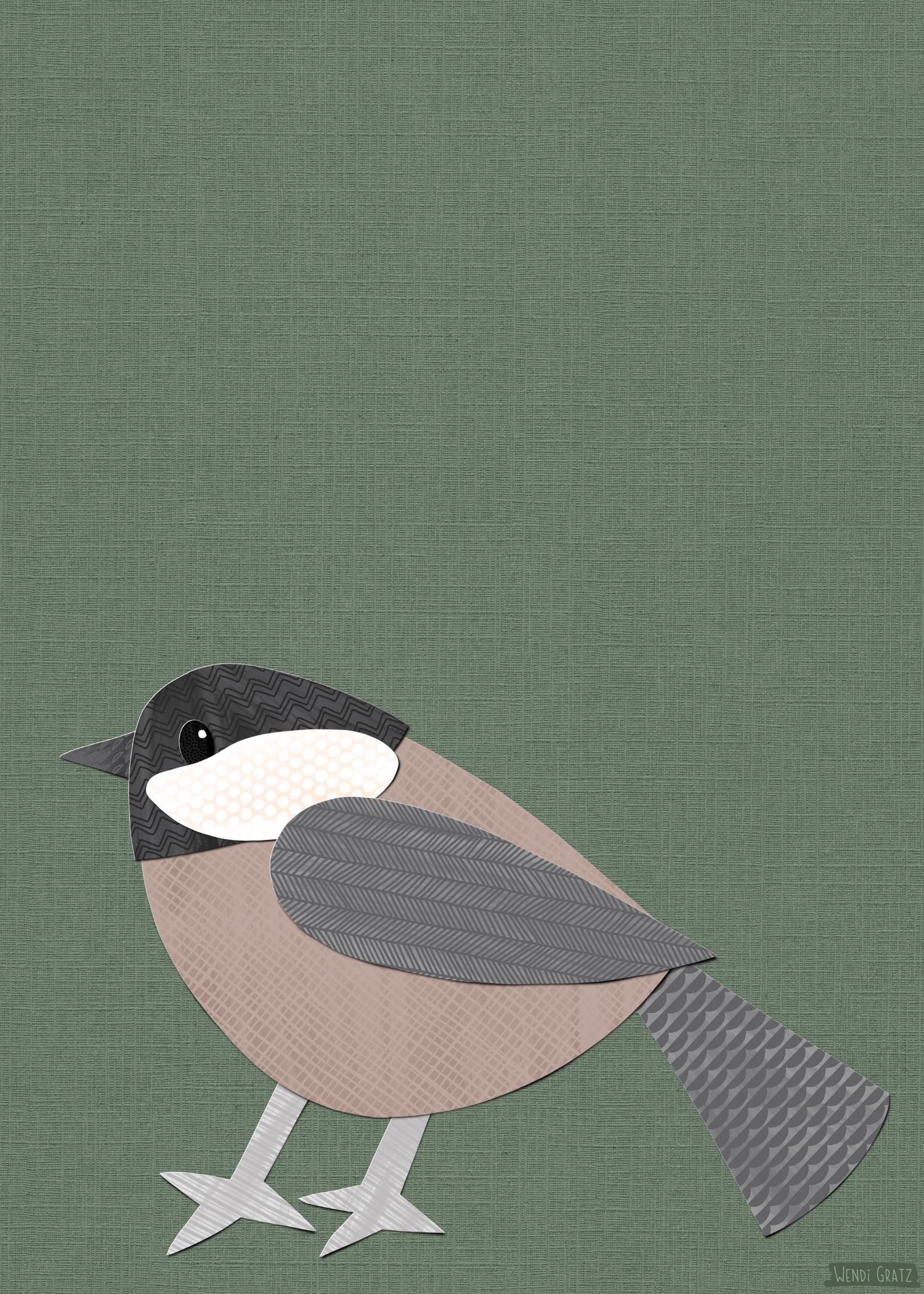 Chickadee - printable bird art - collage style