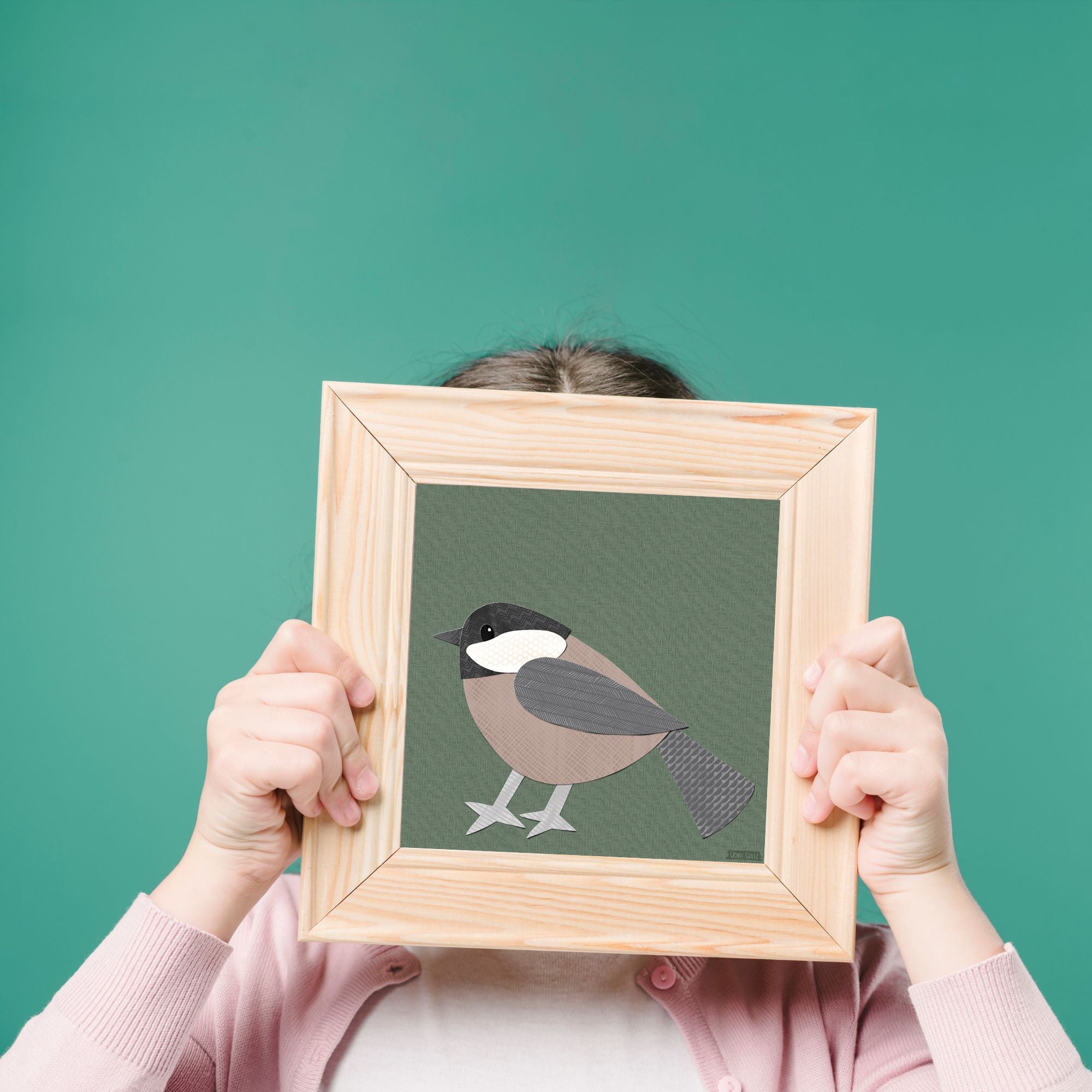 Chickadee - printable bird art - collage style