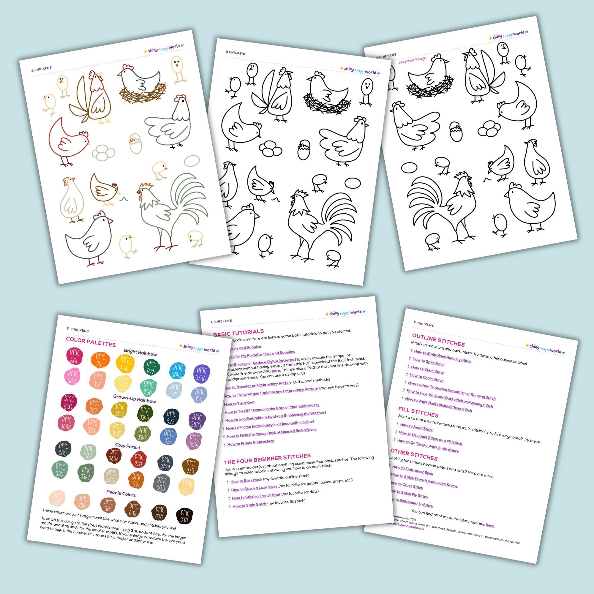 Chickens embroidery pattern