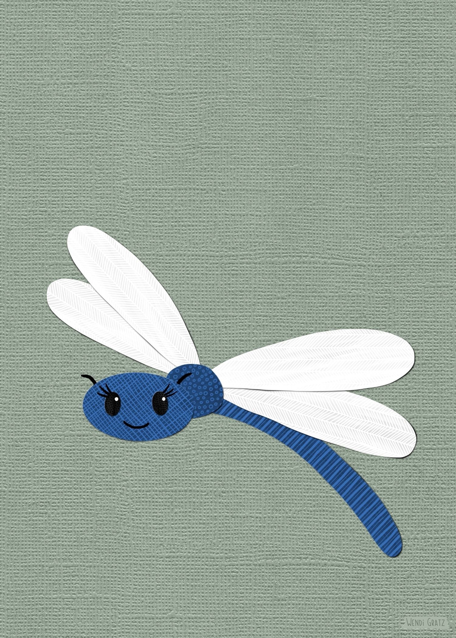 Dragonfly - printable art - collage style