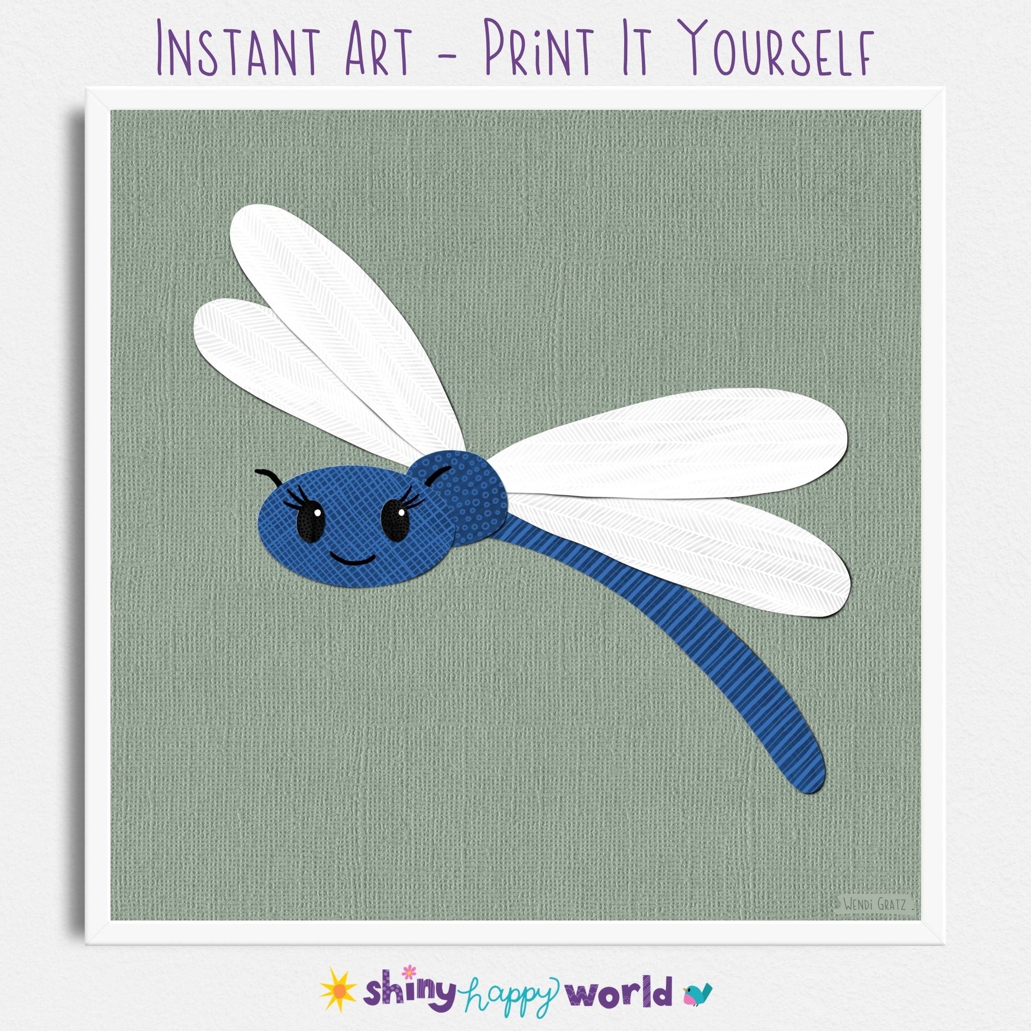 Dragonfly - printable art - collage style