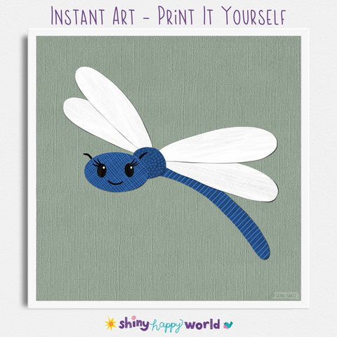 Dragonfly - printable art - collage style