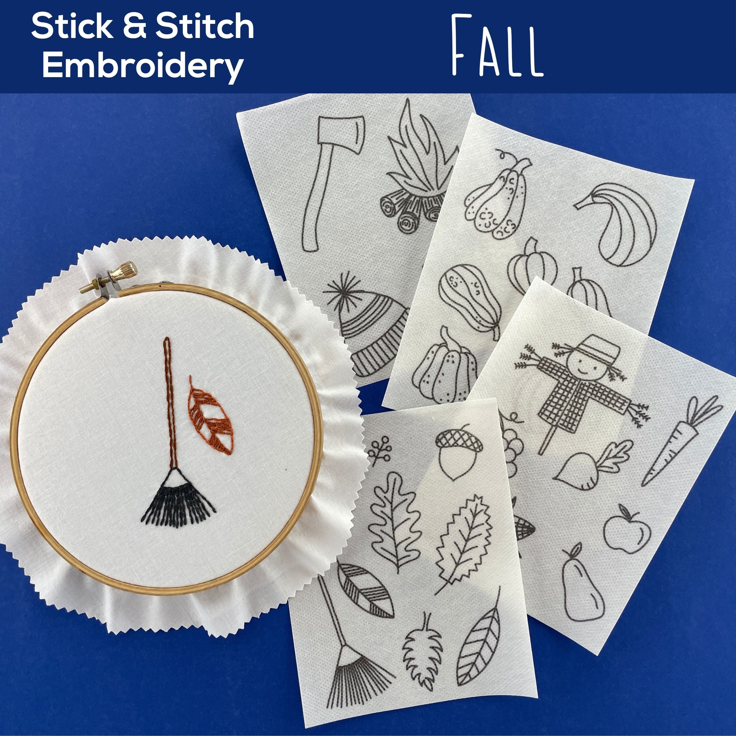 Fall Embroidery Pattern and Stick and Stitch Pack