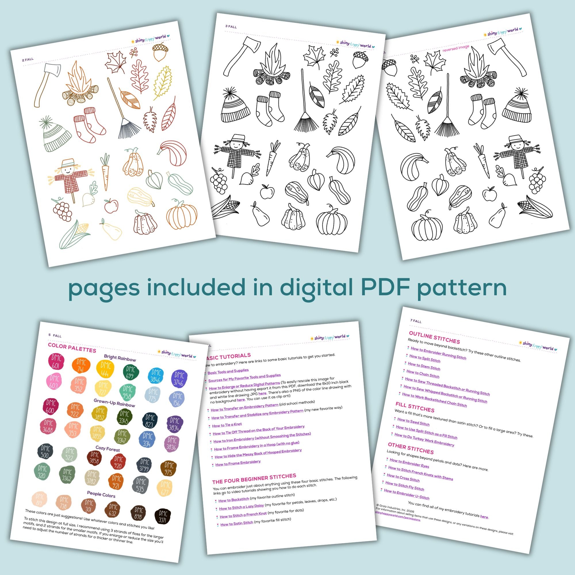 Fall Embroidery Pattern and Stick and Stitch Pack