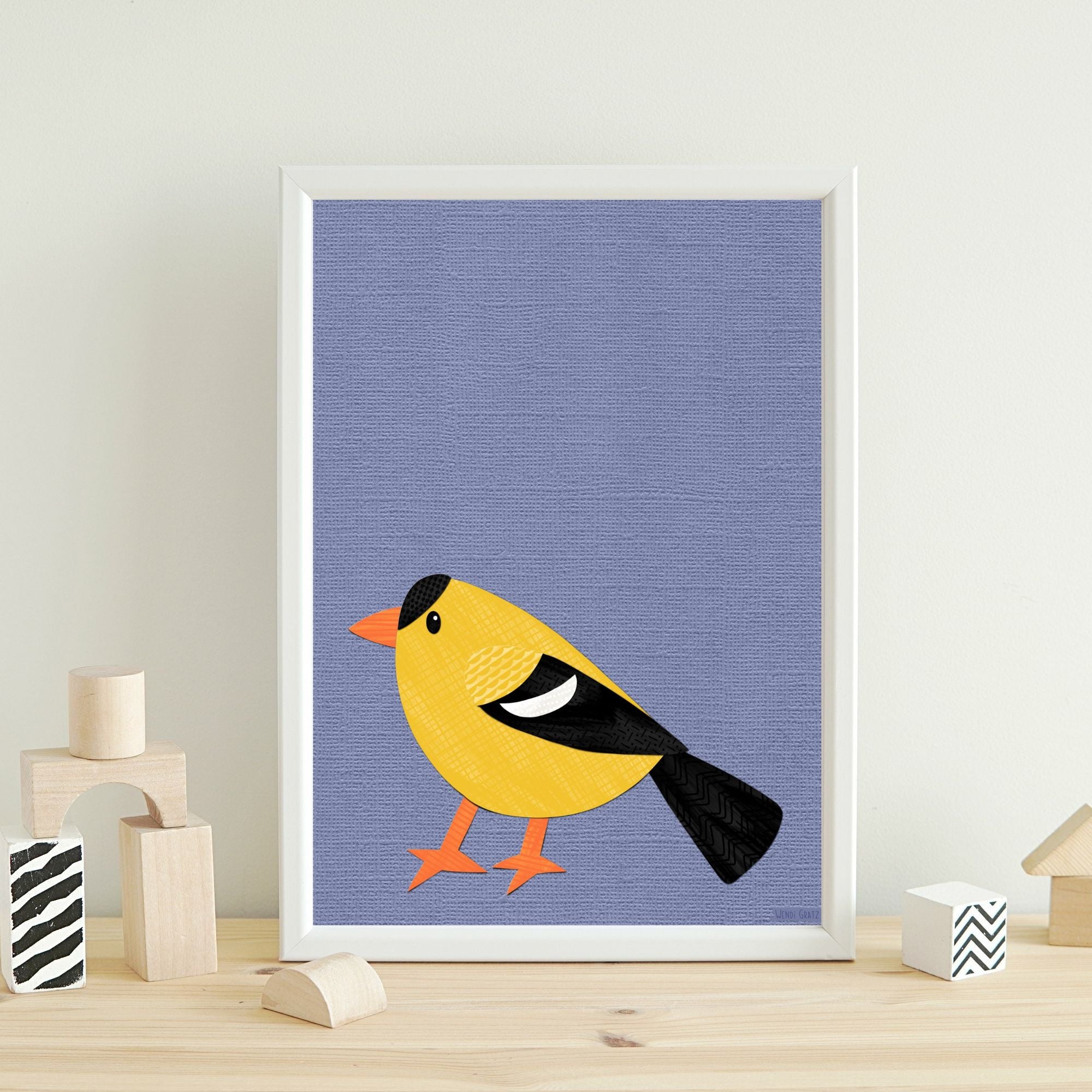 Goldfinch - printable art - collage style
