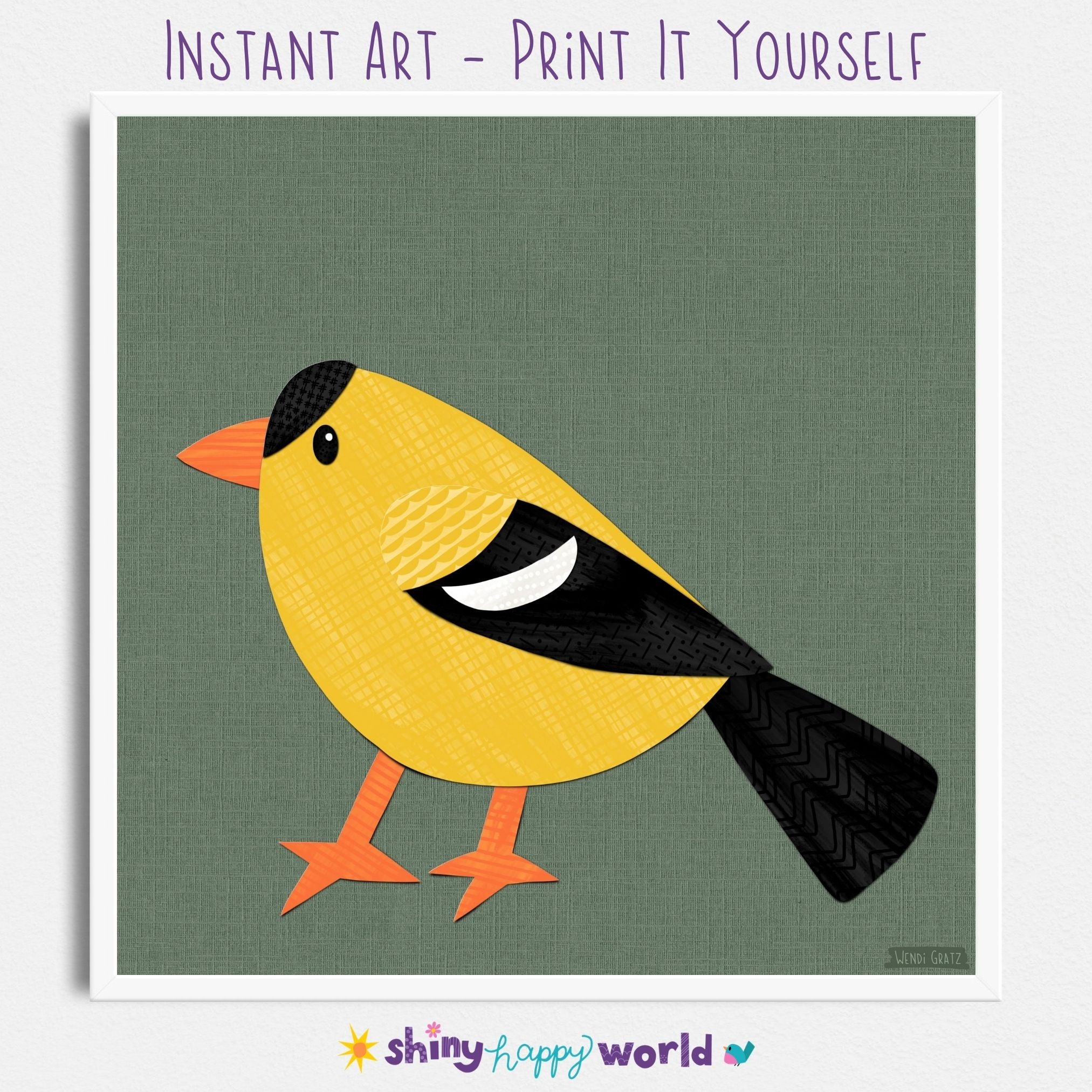 Goldfinch - printable art - collage style