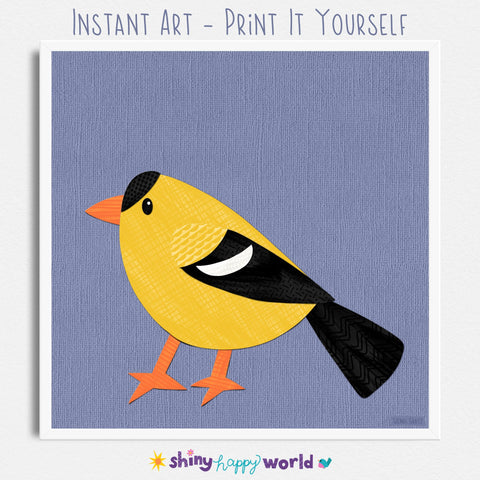 Goldfinch - printable art - collage style