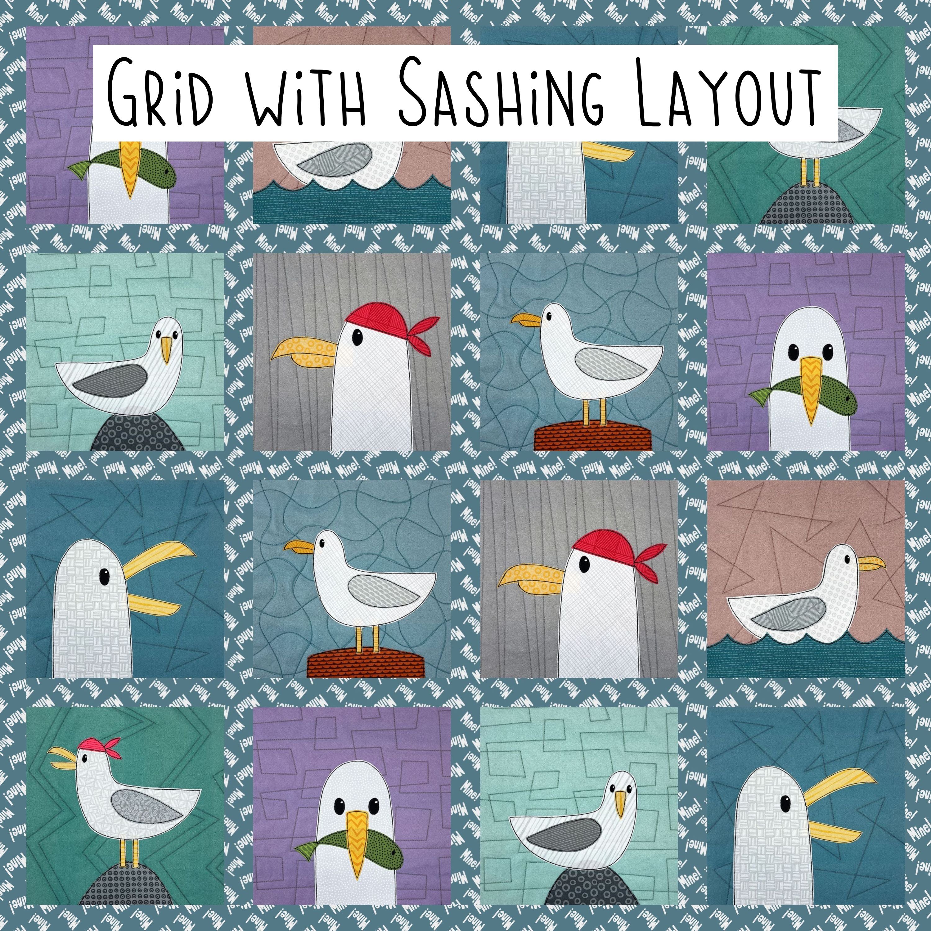 Grid with Sashing and Borders Quilt Layout Guide