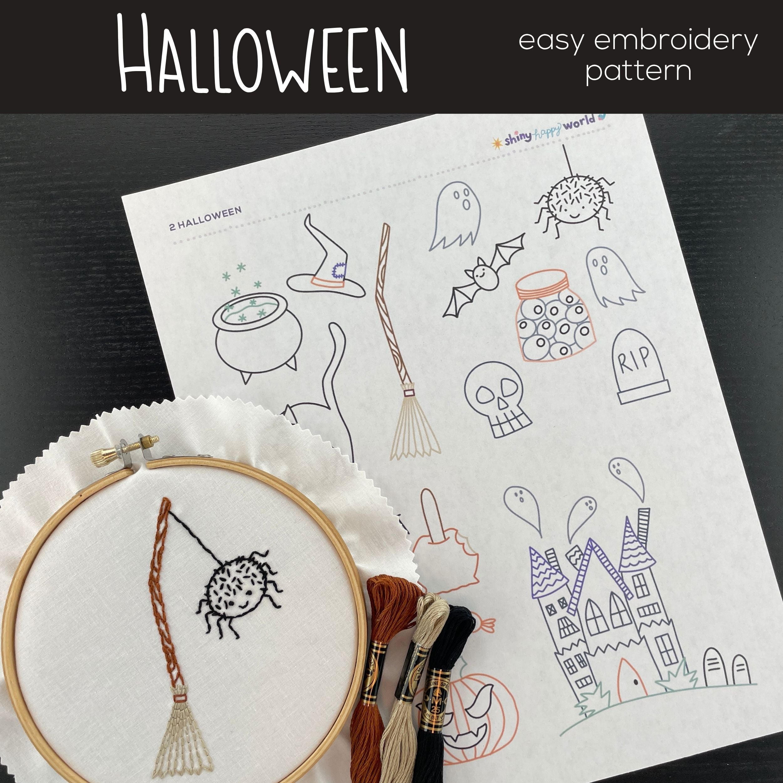 Halloween Embroidery Pattern and Stick and Stitch Pack