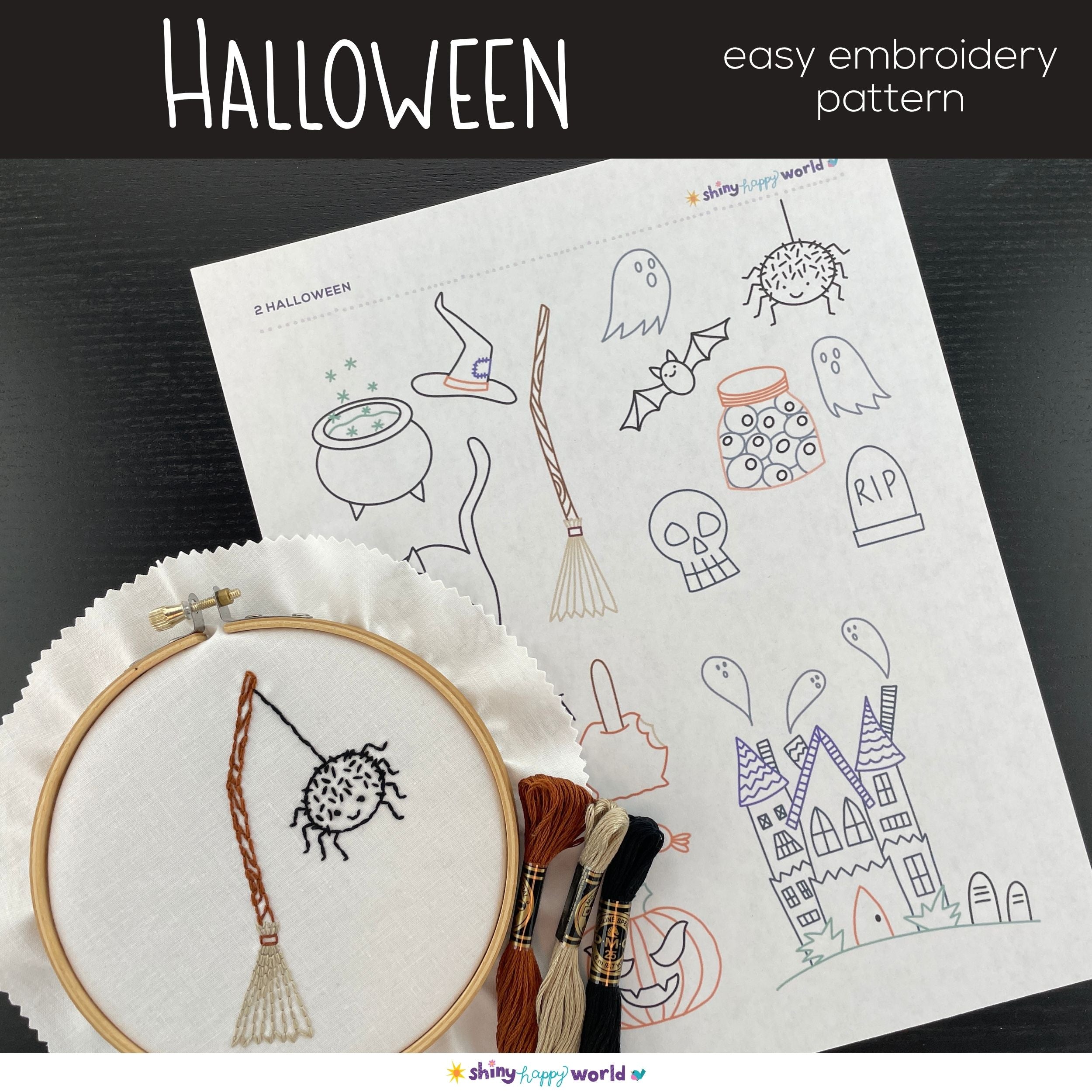 Halloween Embroidery Pattern and Stick and Stitch Pack