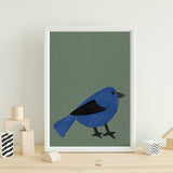 Indigo Bunting - printable bird art - collage style