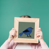 Indigo Bunting - printable bird art - collage style