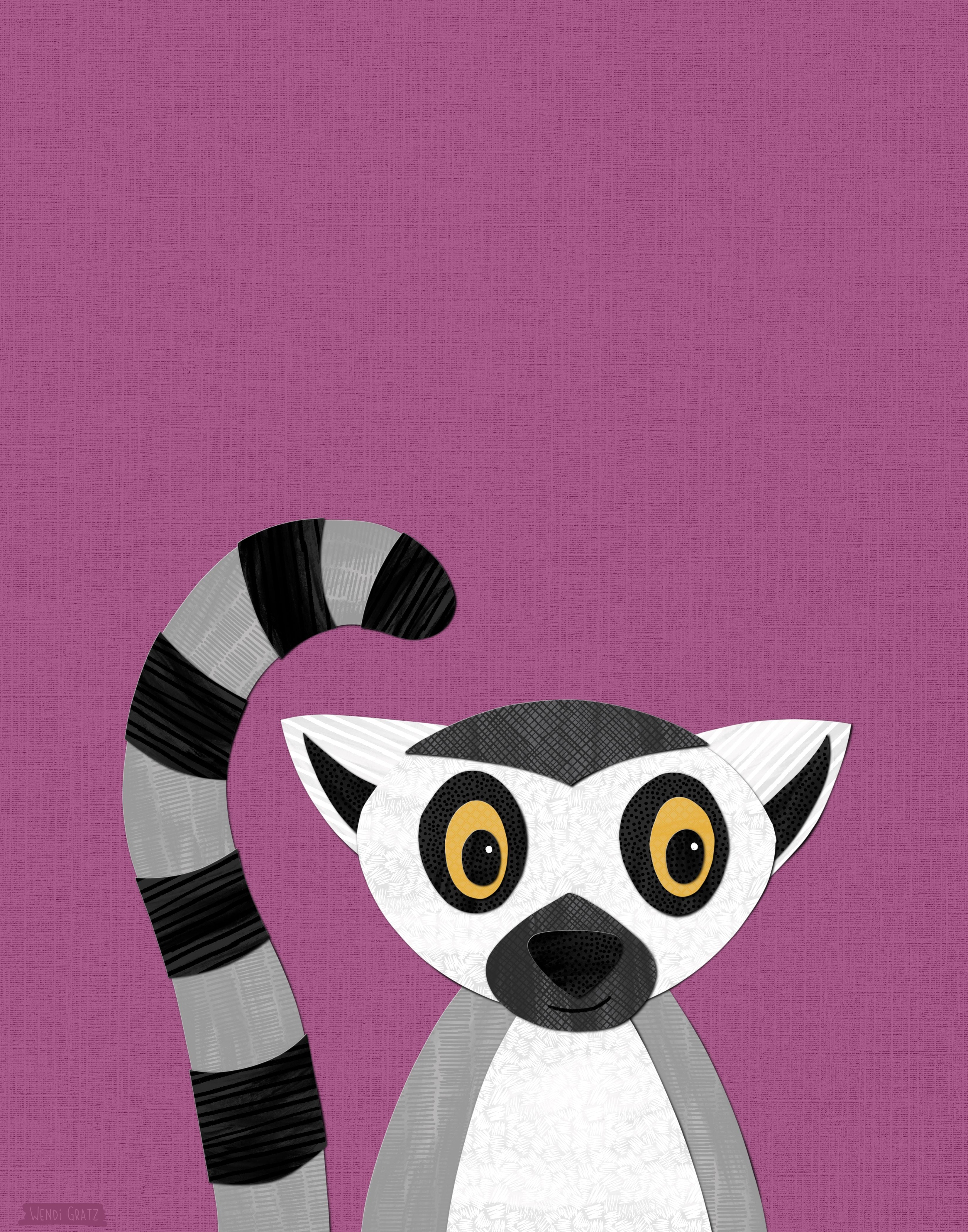 Lemur - printable art - Collage Style