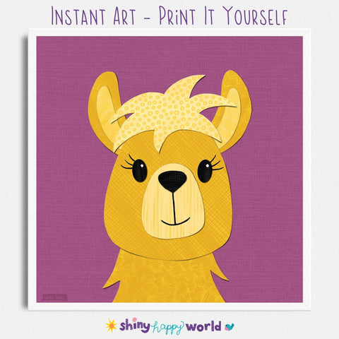 Llama - printable art - collage style