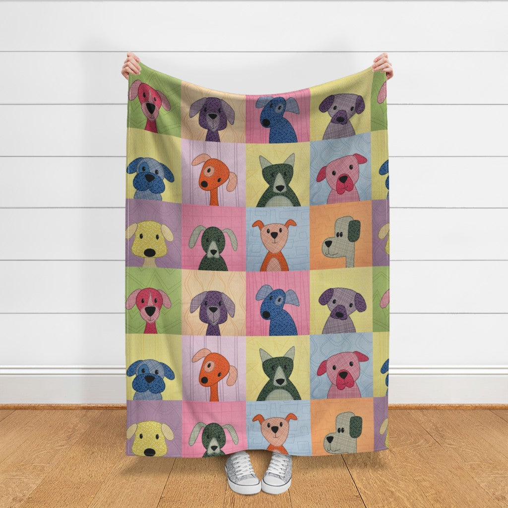Lovable Mutts - 12 inch squares - cheater quilt fabric