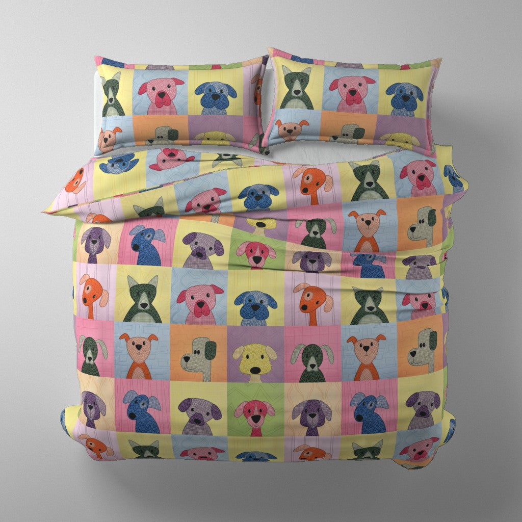 Lovable Mutts - 12 inch squares - cheater quilt fabric